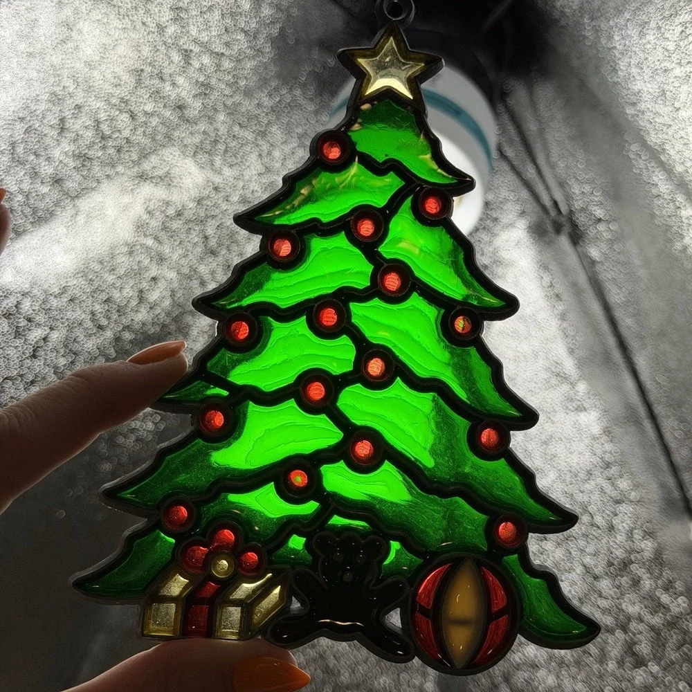 VTG Christmas Tree Suncatcher Sun Catcher‎ Enamel & Metal Window Decor Ornament